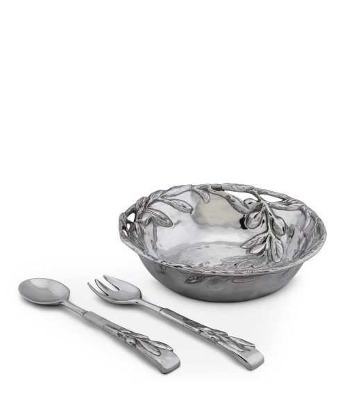 Sand-Cast Aluminum Salad Set  Olive Pattern  3 Pieces Bowl Plus 2 Servers