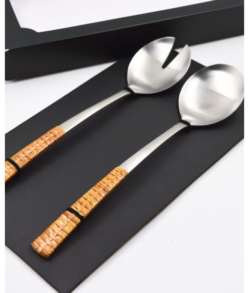 Rattan Stainless Steel 2 Piece Serving Set with Gift Box