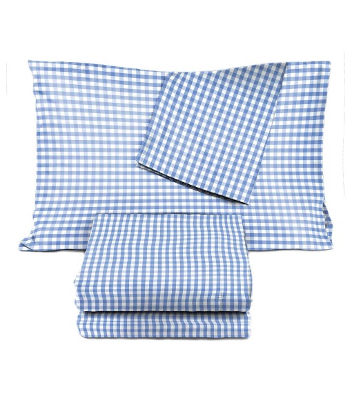 Light Blue Gingham 100% Organic Cotton Full Sheet Set