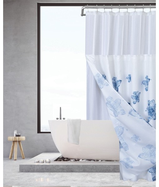 Water Floral Waffle Complete Shower Curtain With Detachable Liner