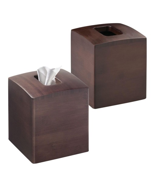 Square Bamboo Paper Facial Tissue Box Cover Holder  2 Pack - Dark Brown